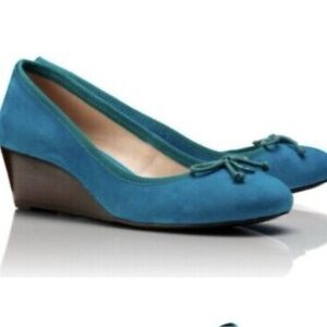 Tory Burch Teal Blue Suede Wedge Shoes, Size 8